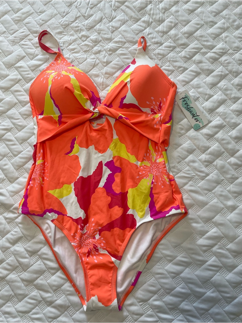 Freshwater Floral Tie-Front One-Piece Swimsuit in Orange